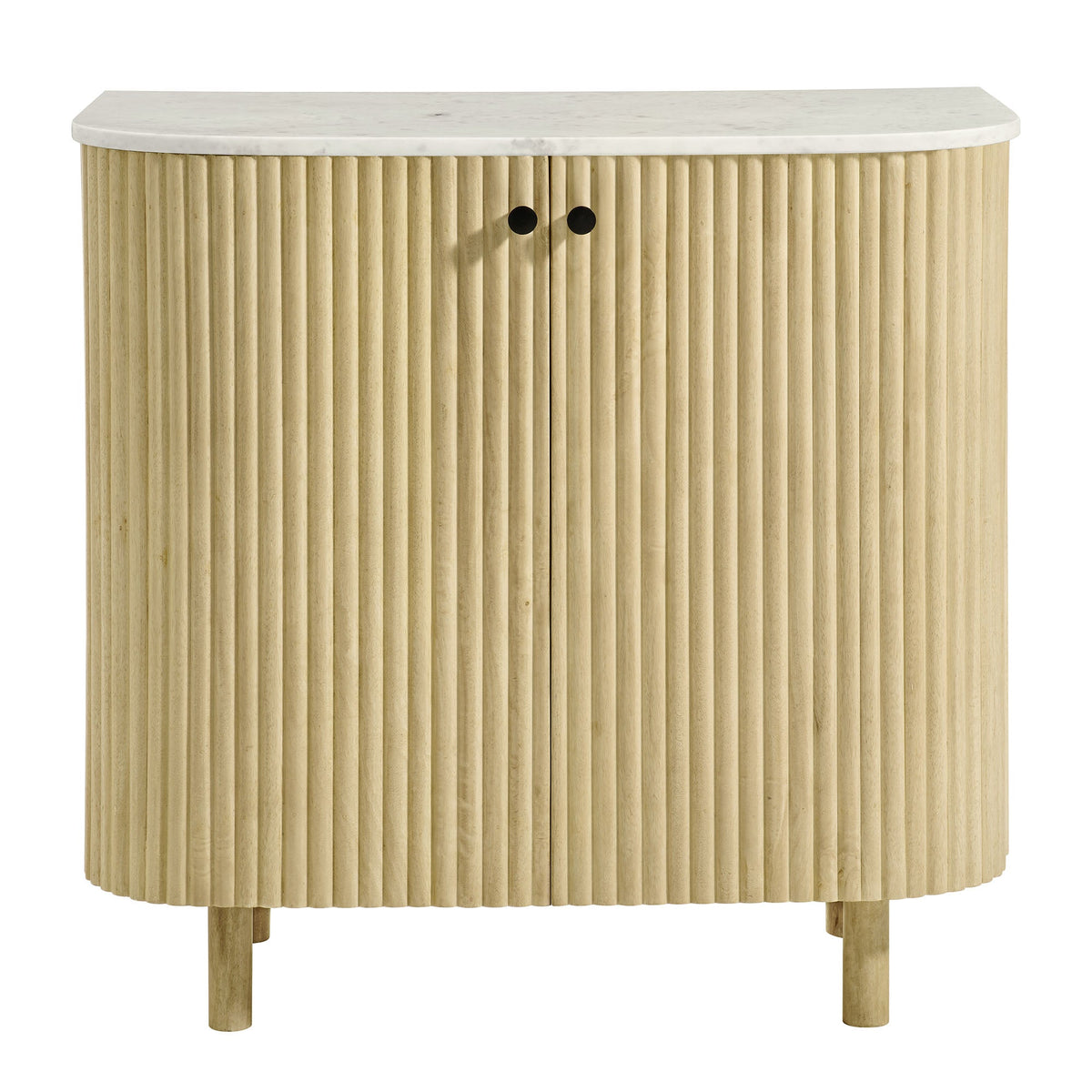 Caldera 33" Curved Solid Wood and Marble Accent Storage Cabinet