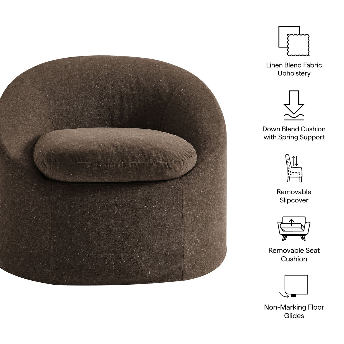 Sadie Slipcovered Linen-Blend Round Accent Chair