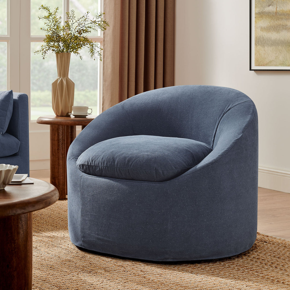 Sadie Slipcovered Linen-Blend Round Accent Chair