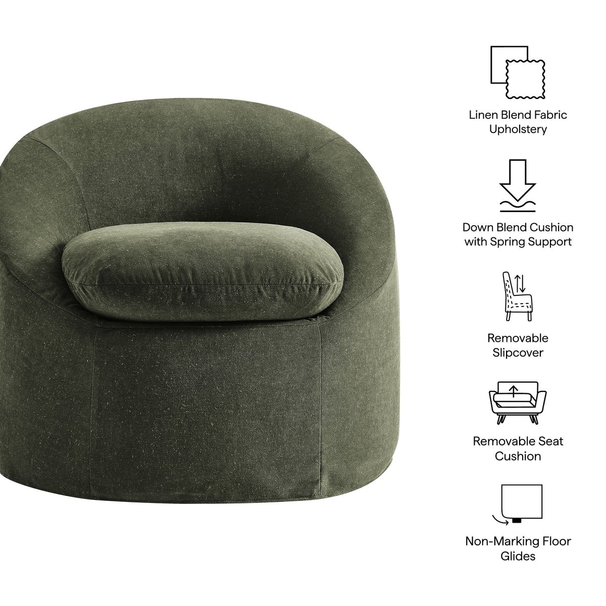 Sadie Slipcovered Linen-Blend Round Accent Chair