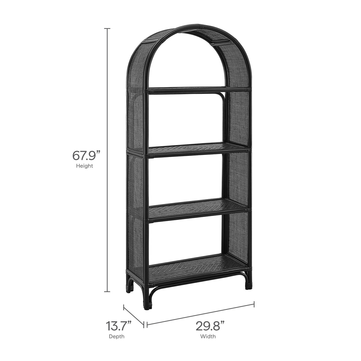 Celeste 67 Inch Tall Arched Natural Rattan Bookshelf