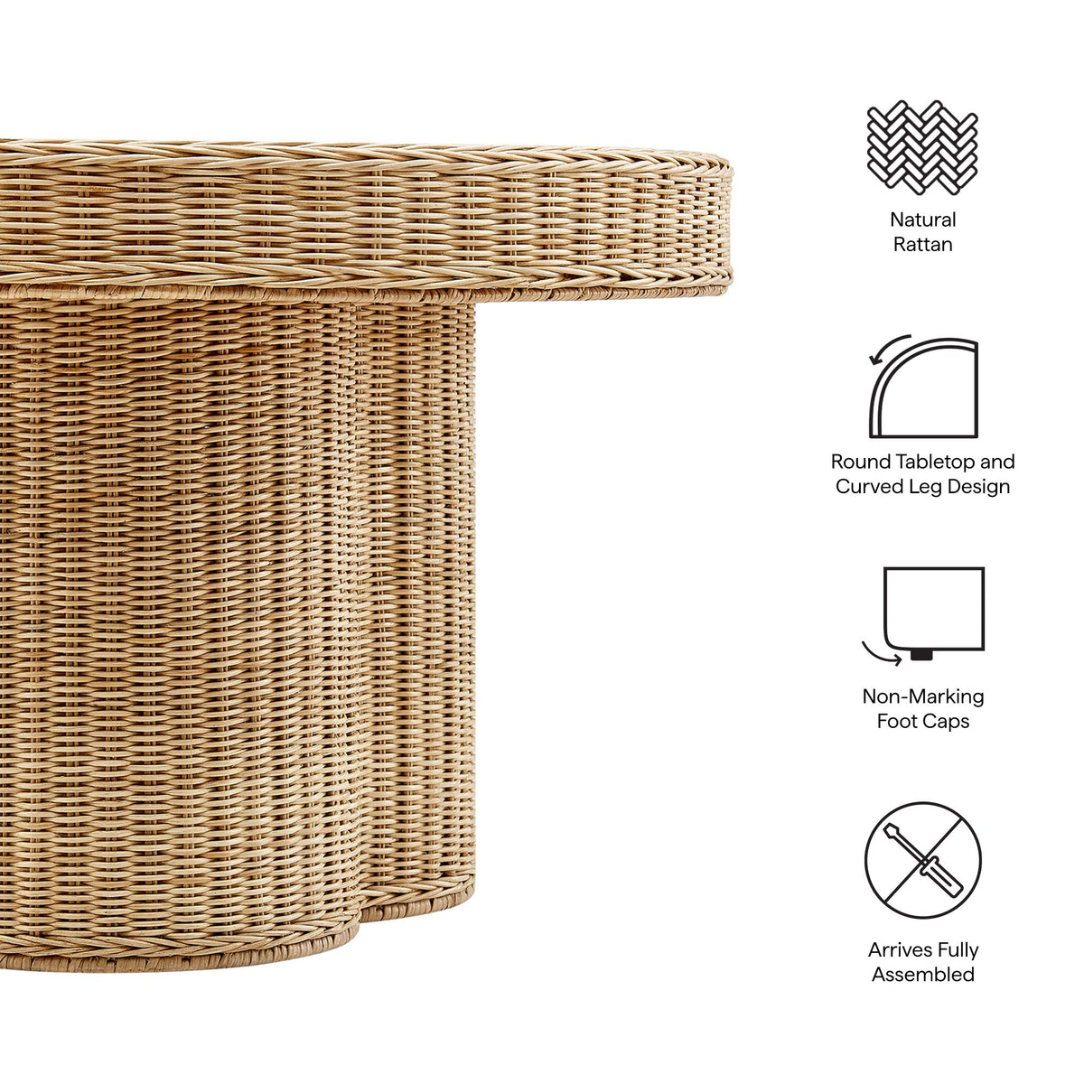 Ainsley 32 Inch Round Natural Rattan Coffee Table - view 7