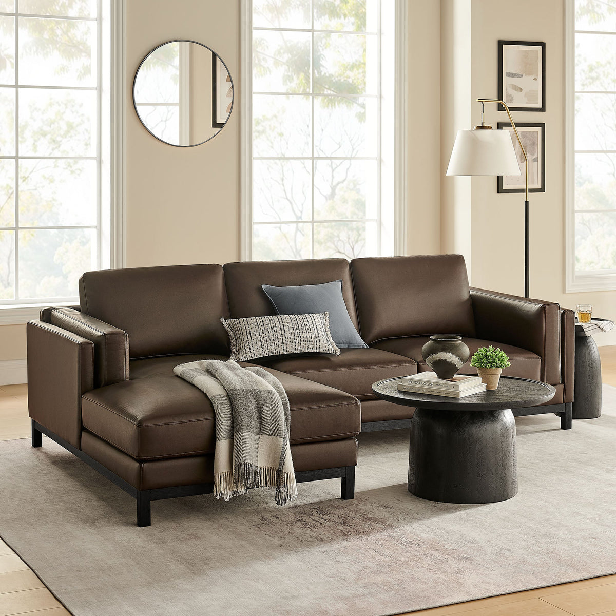 Roscoe Left-Facing Vegan Leather Sectional Sofa with Chaise - view 8