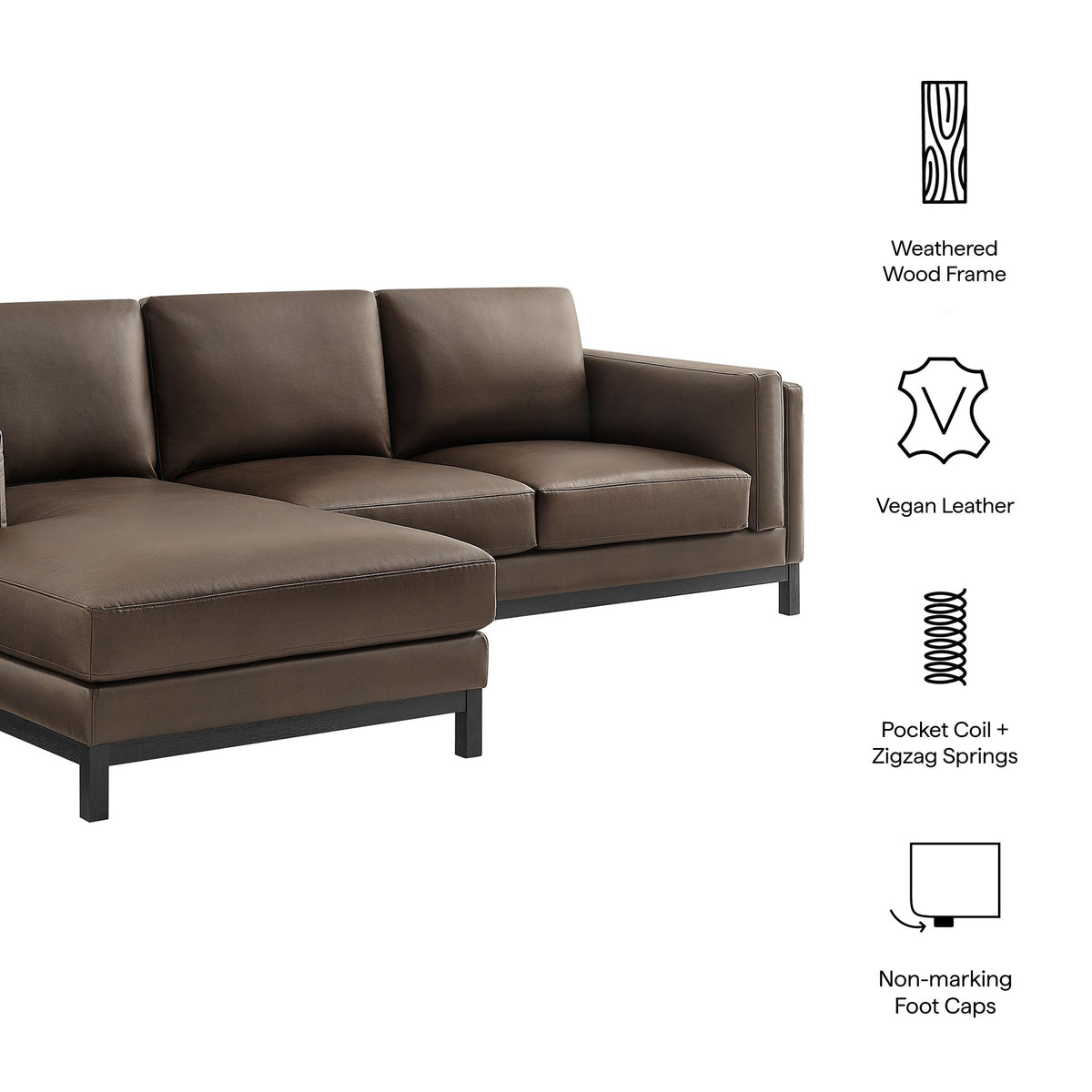 Roscoe Left-Facing Vegan Leather Sectional Sofa with Chaise - view 14