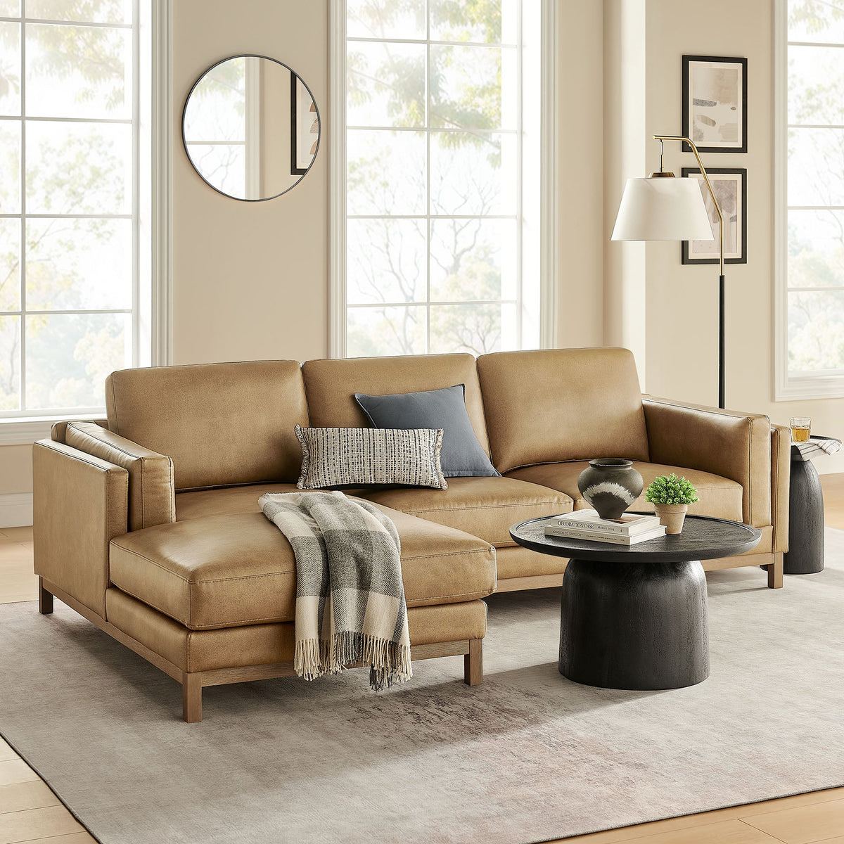 Roscoe Left-Facing Vegan Leather Sectional Sofa with Chaise - view 7
