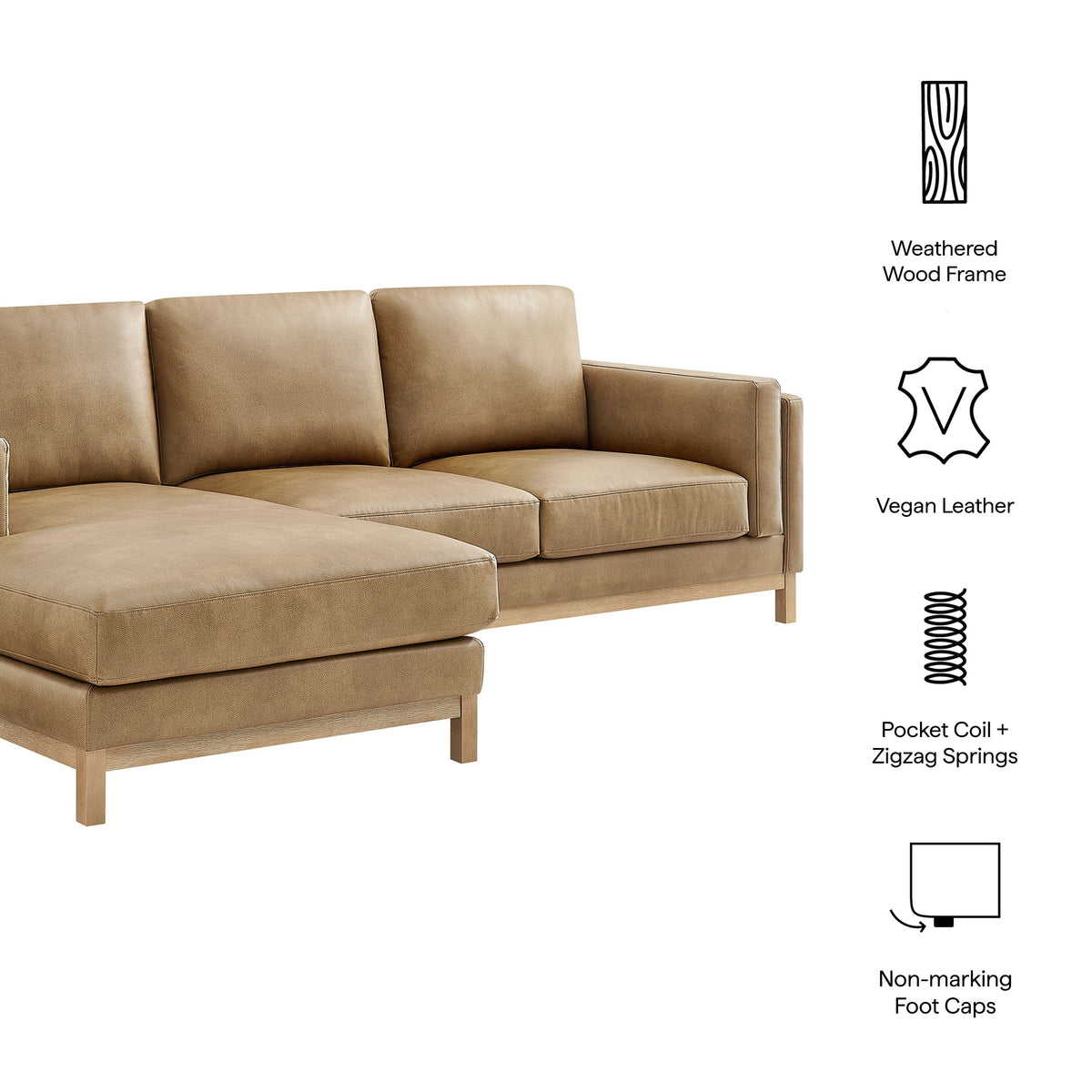 Roscoe Left-Facing Vegan Leather Sectional Sofa with Chaise - view 13