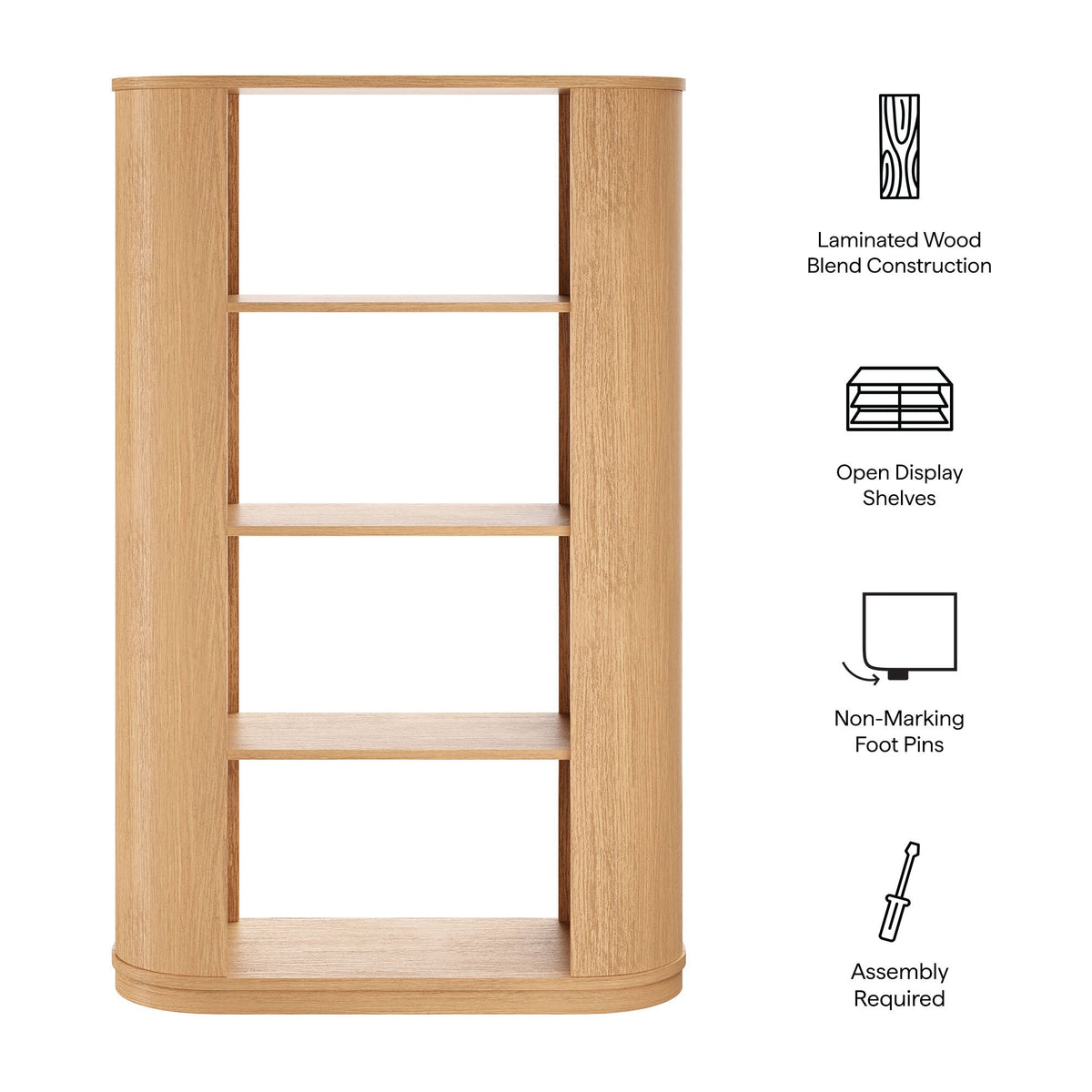 Aspect 74 Inch Curved 4 Tier Bookshelf