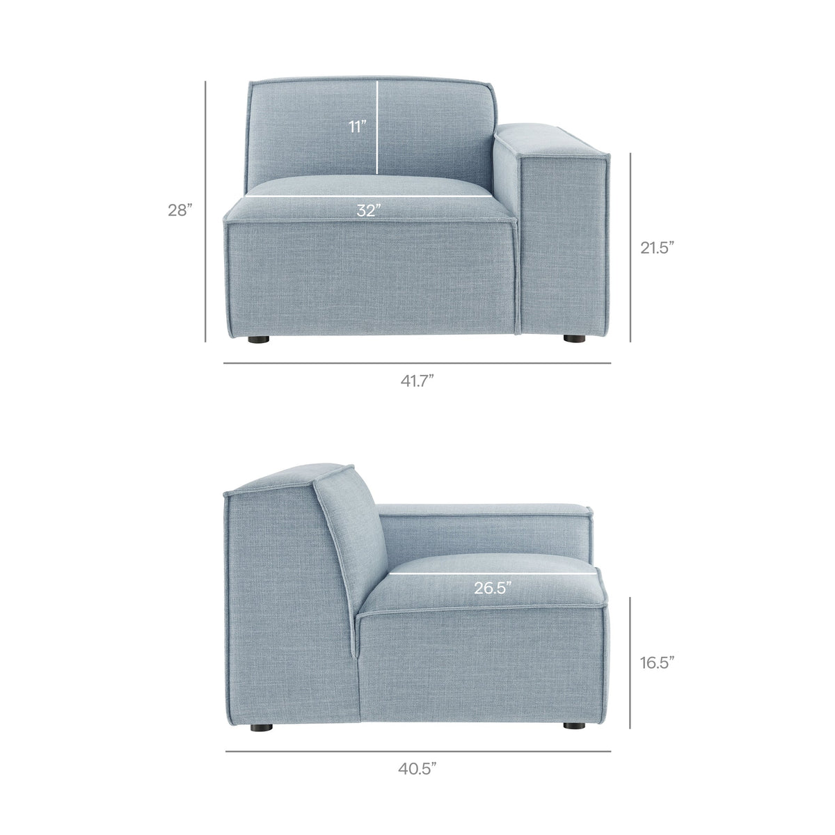 Restore Performance Fabric Upholstered Right-Facing Modular Lounge Chair