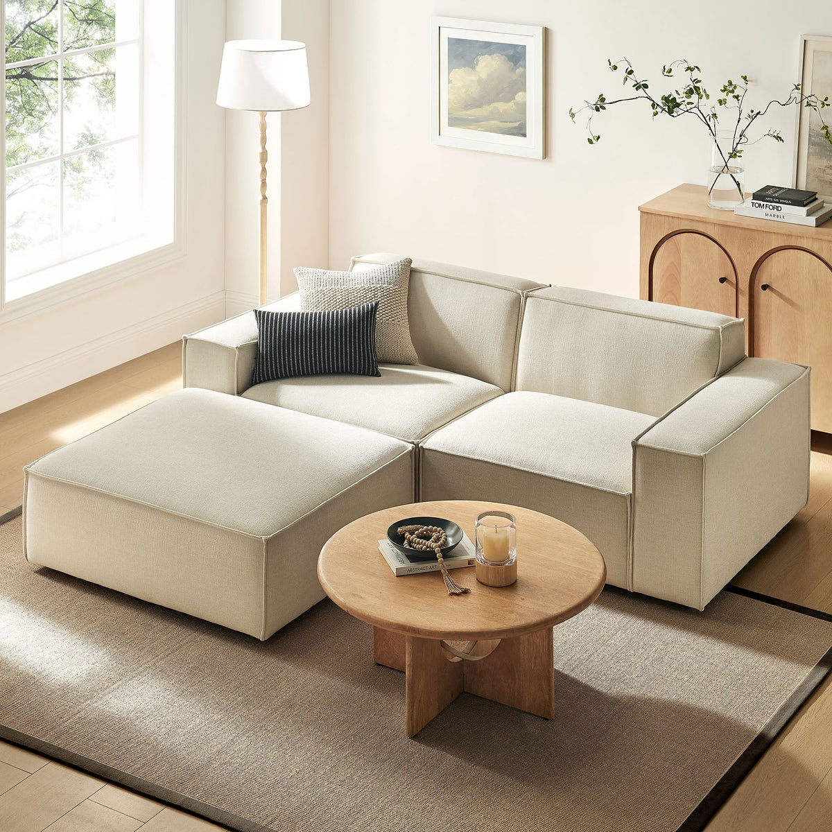 Restore 3-Piece Performance Fabric Upholstered Modular Loveseat with Ottoman