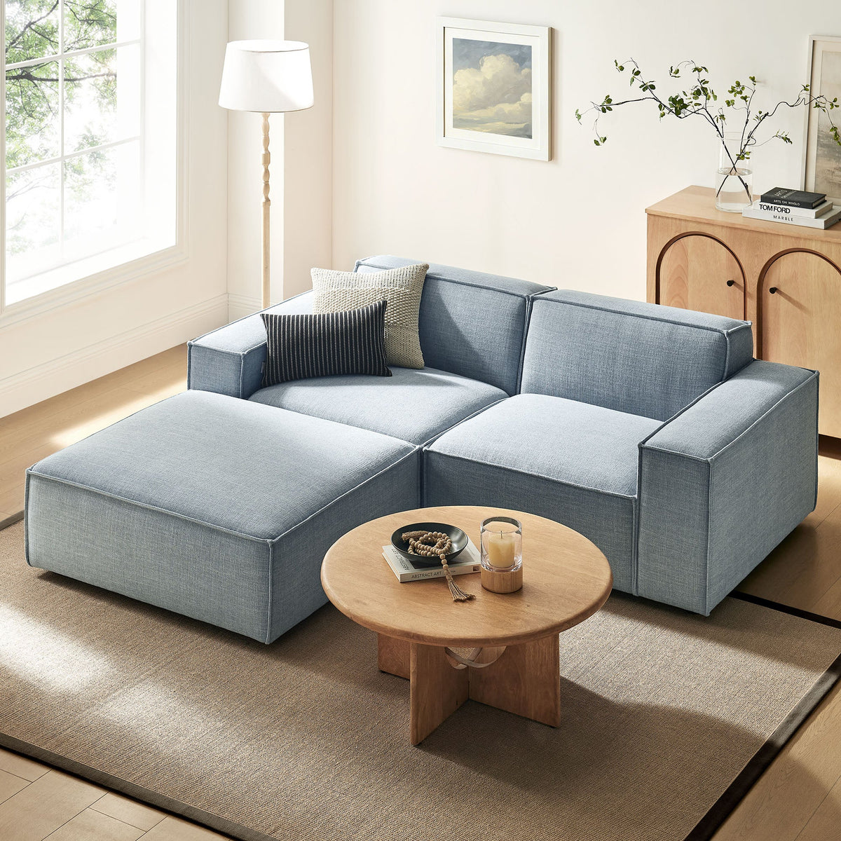 Restore 3-Piece Performance Fabric Upholstered Modular Loveseat with Ottoman