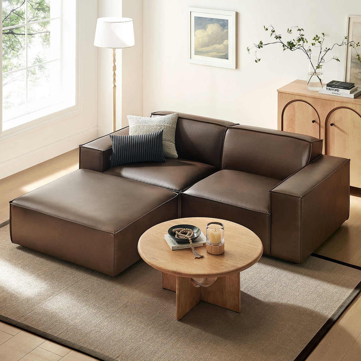 Restore 3-Piece Vegan Leather Modular Loveseat with Ottoman