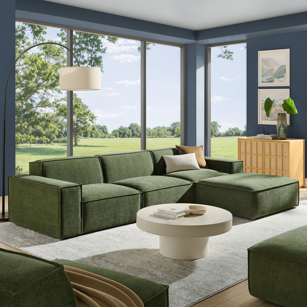 Restore 4-Piece Performance Fabric Upholstered Modular Sofa Set with Ottoman