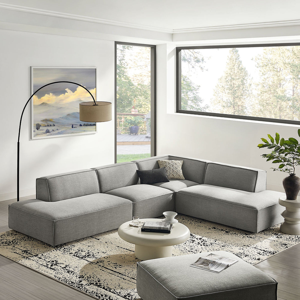 Restore 4-Piece Performance Fabric Upholstered Modular L-Shaped Armless Sectional Sofa