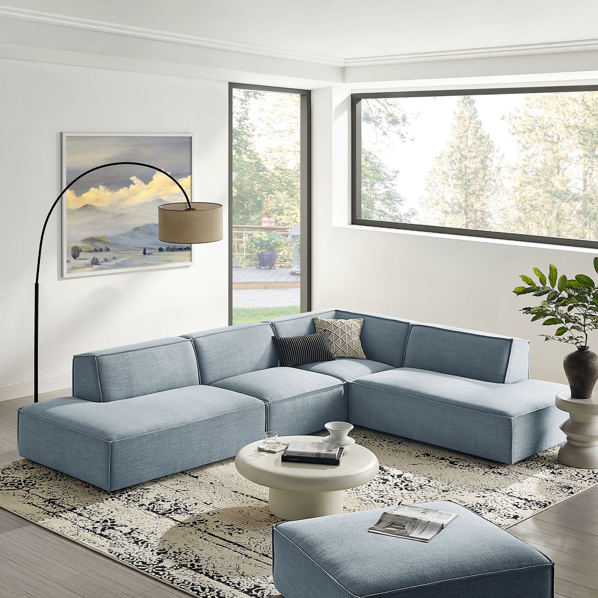 Restore 4-Piece Performance Fabric Upholstered Modular L-Shaped Armless Sectional Sofa