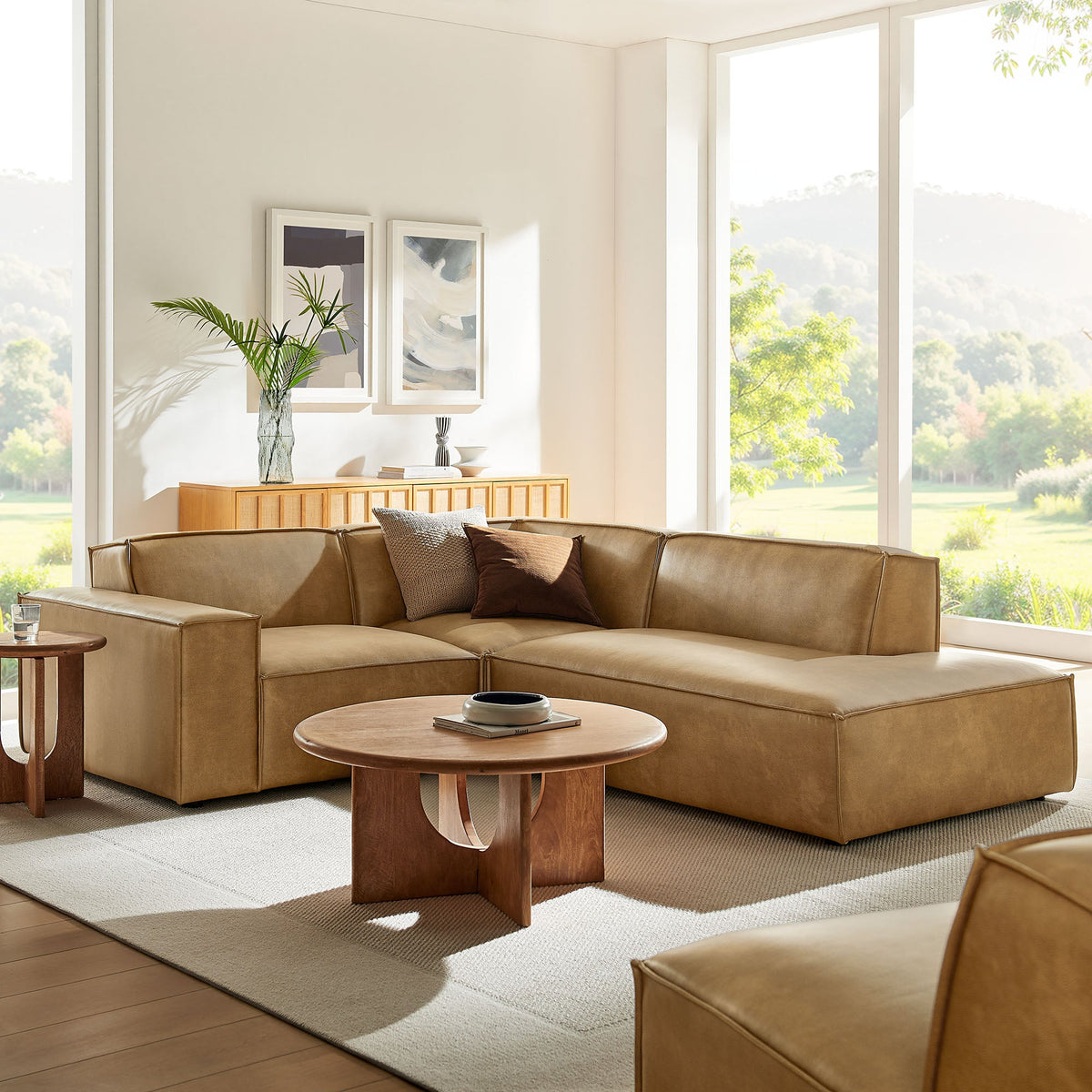 Restore 3-Piece Vegan Leather Modular L-Shaped Sectional Sofa