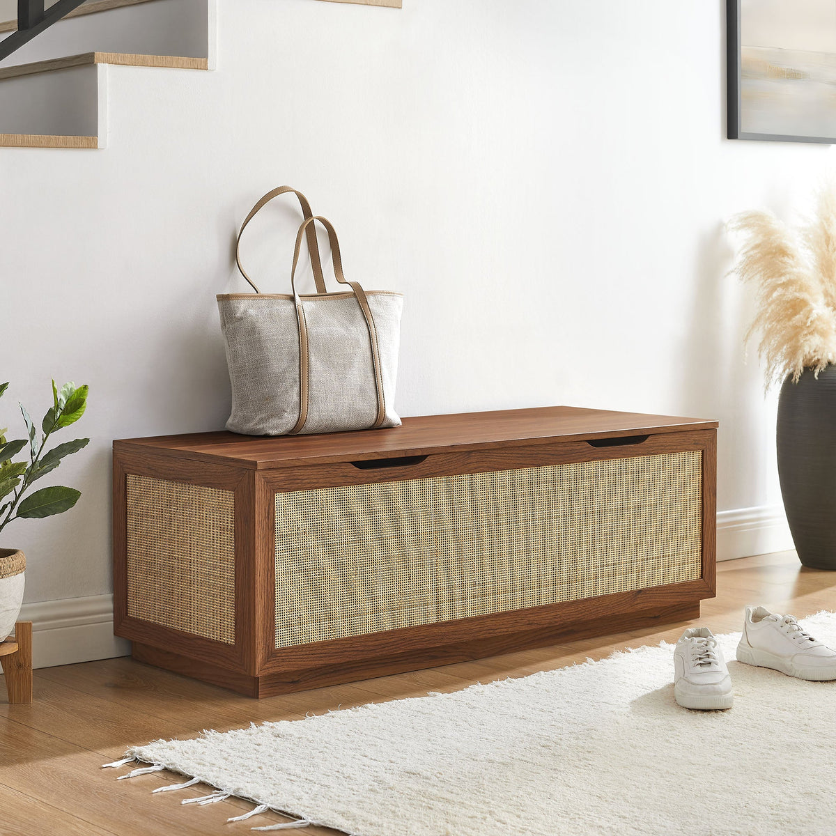 Soma Rattan Storage Bench, Walnut - view 7