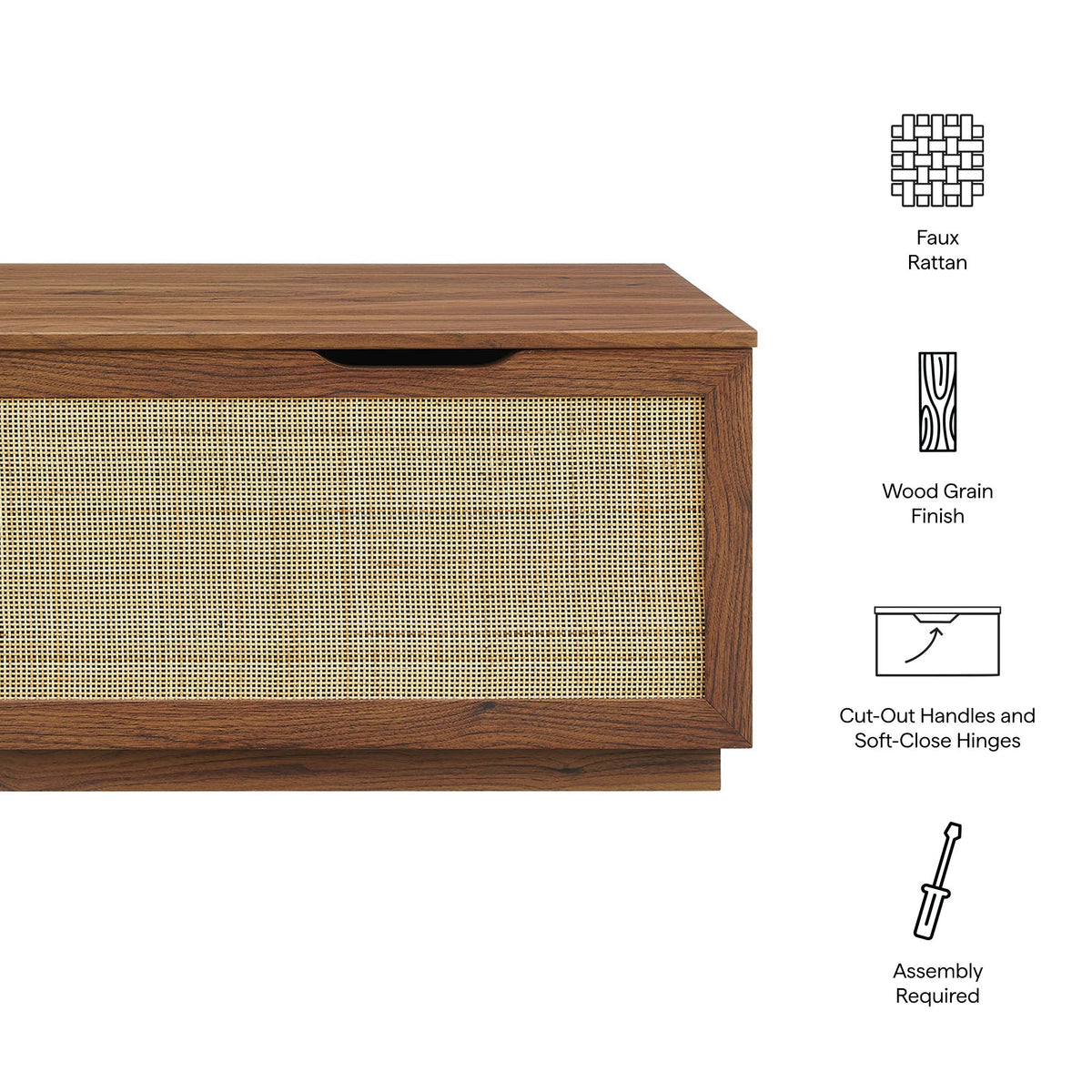 Soma Rattan Storage Bench, Walnut - detail view