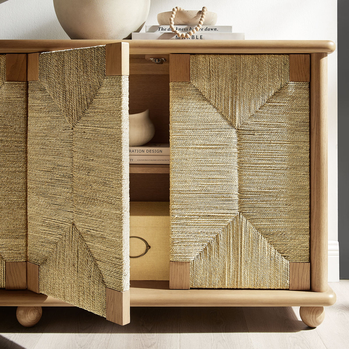 Marola 71 Inch Oak Wood Seagrass Sideboard - view 6