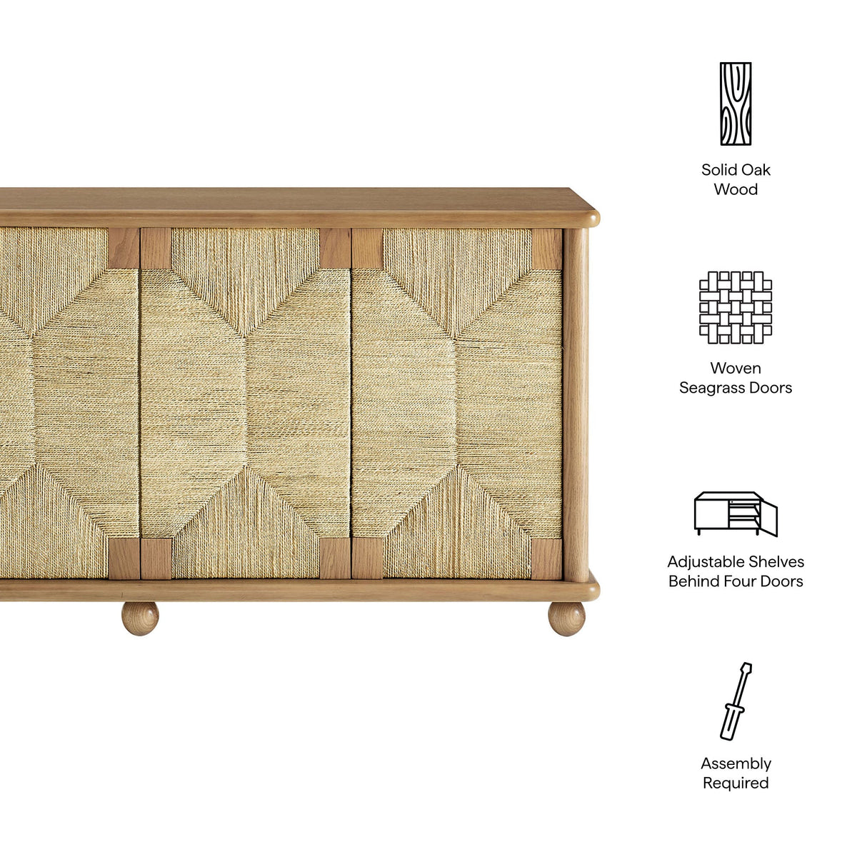 Marola 71 Inch Oak Wood Seagrass Sideboard - view 8