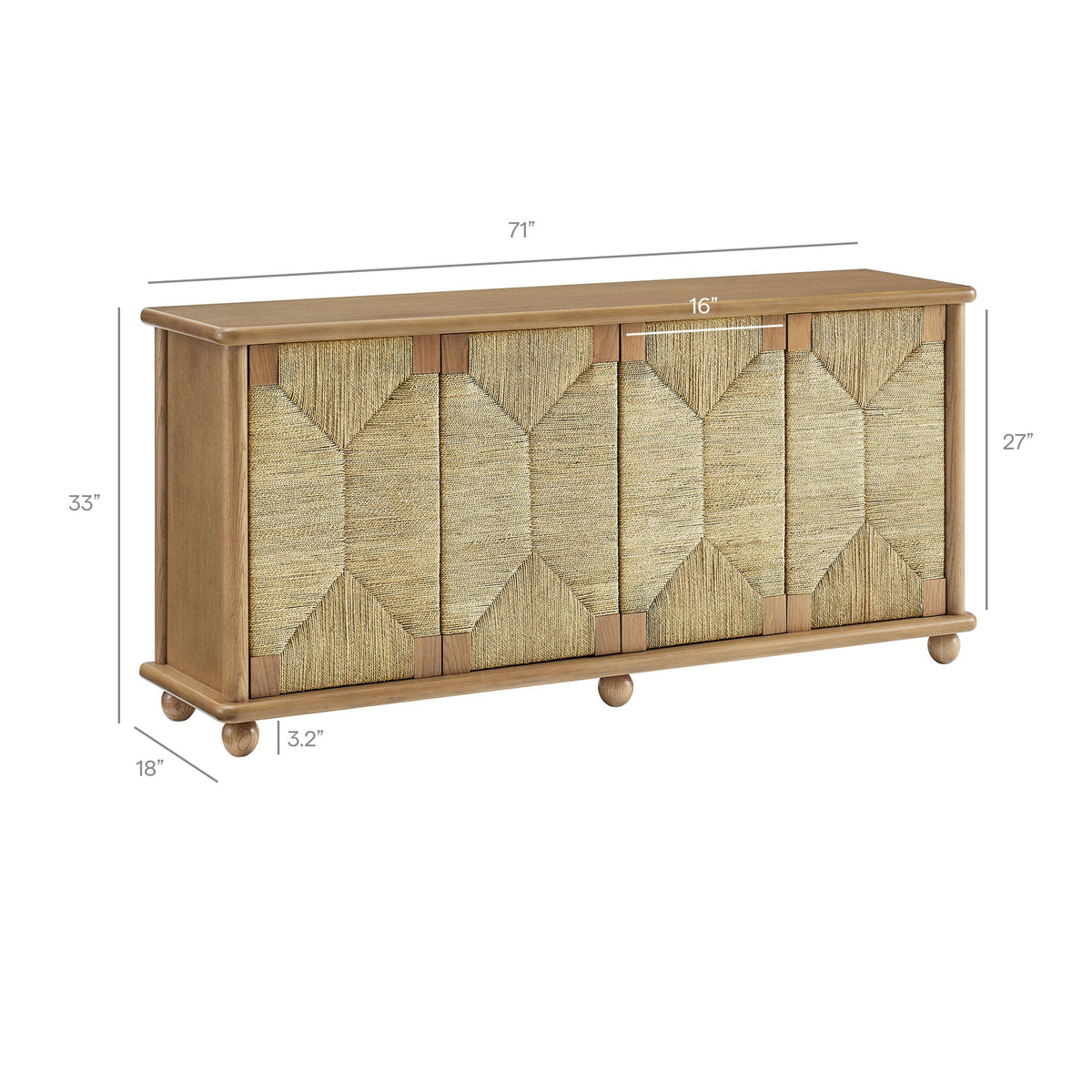 Marola 71 Inch Oak Wood Seagrass Sideboard - view 9