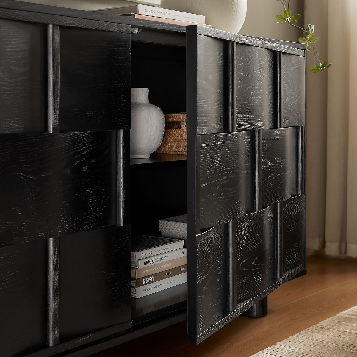 Foundry 71" Woven Design Buffet Storage Cabinet