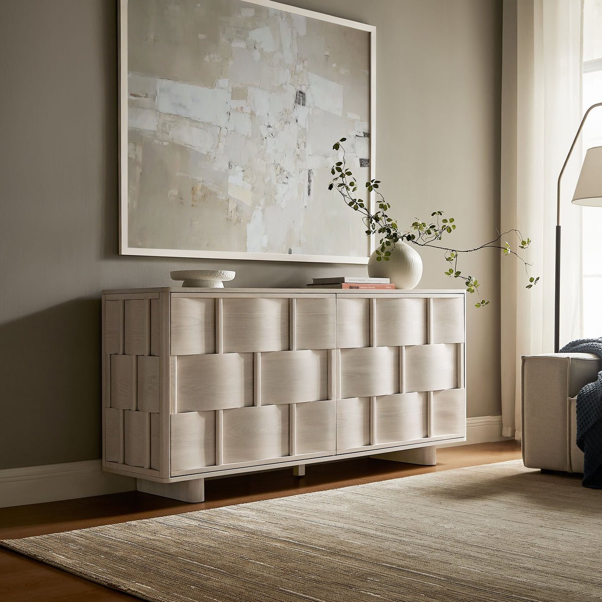 Foundry 71" Woven Design Buffet Storage Cabinet