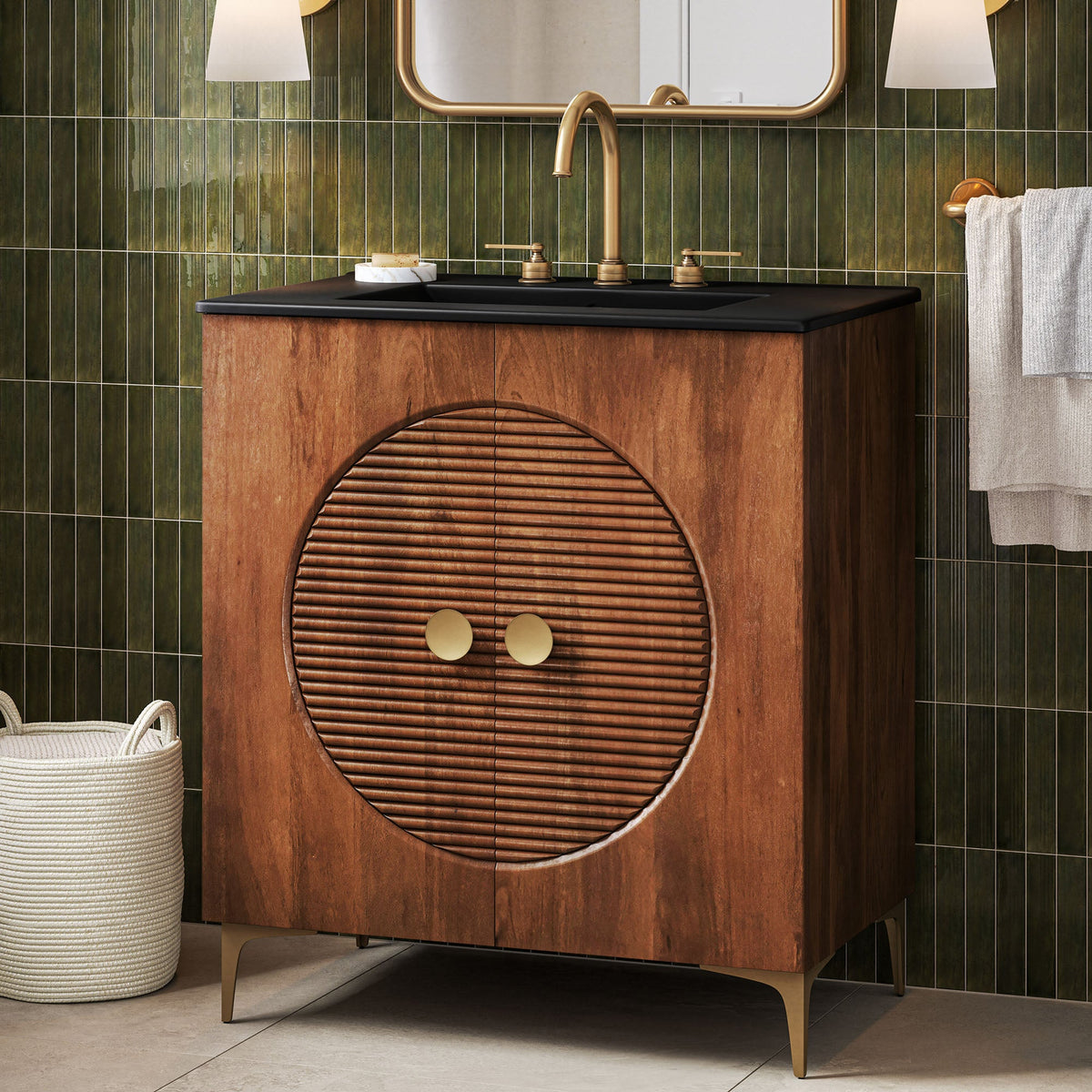 Vernon 30" Fluted Wood Vanity Cabinet With Sink - view 14