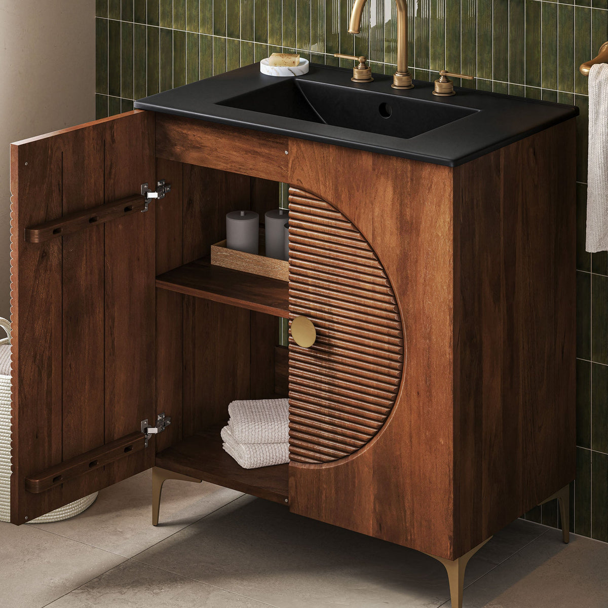 Vernon 30" Fluted Wood Vanity Cabinet With Sink - view 16