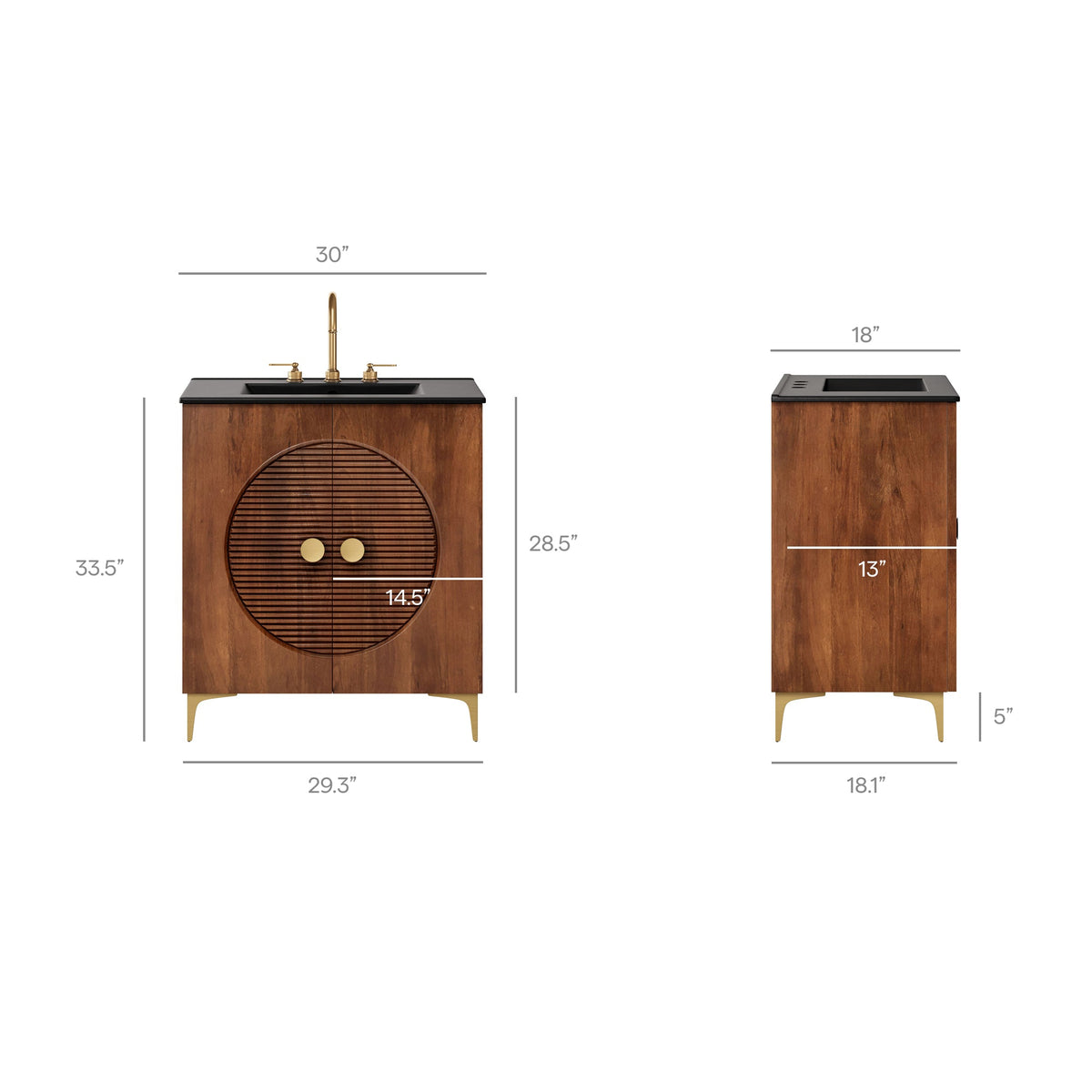 Vernon 30" Fluted Wood Vanity Cabinet With Sink - view 20