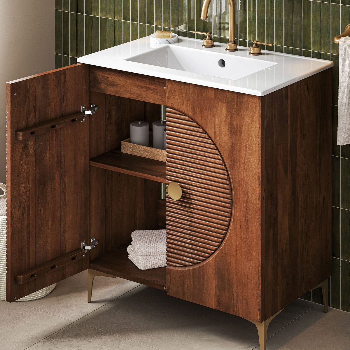 Vernon 30" Fluted Wood Vanity Cabinet With Sink - view 15