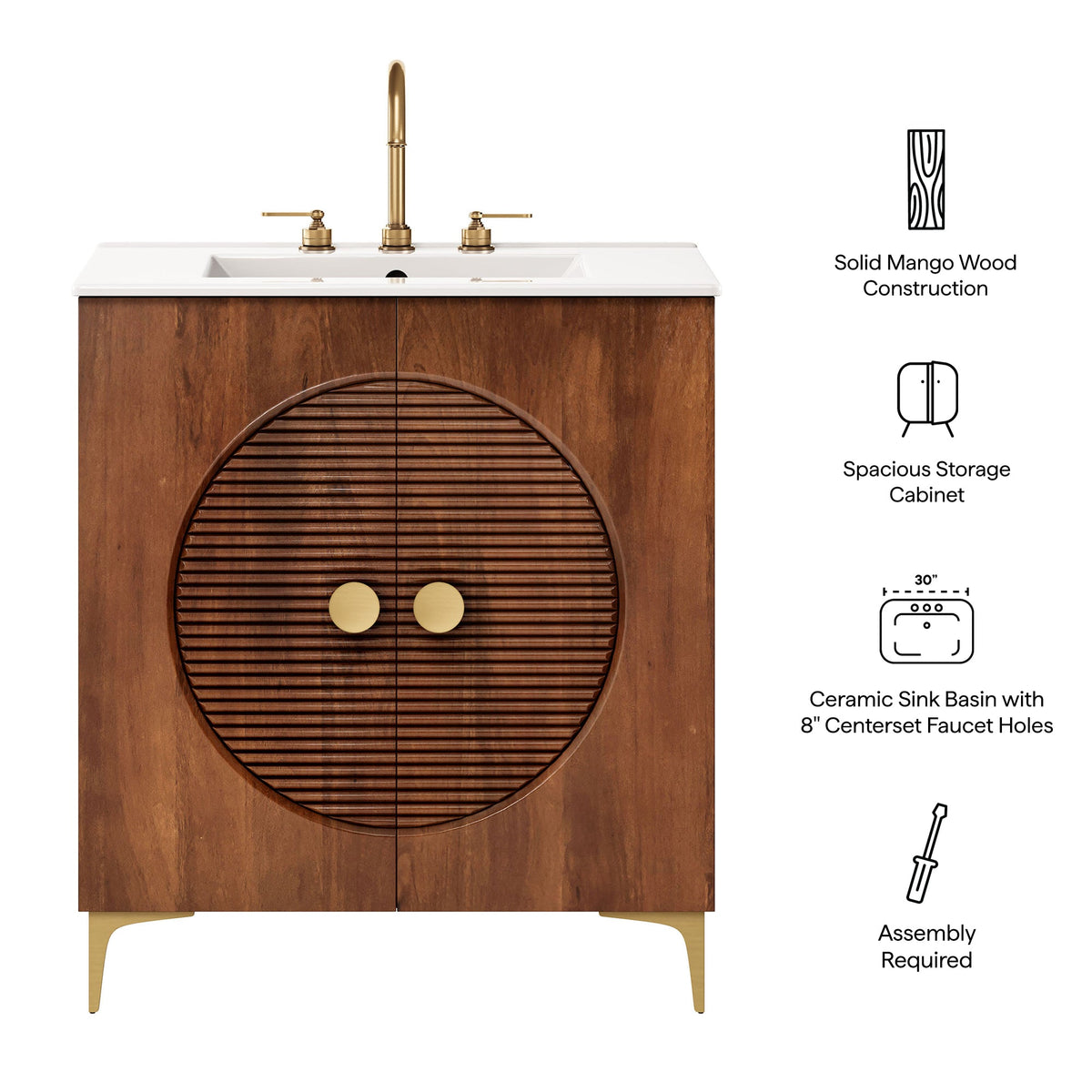 Vernon 30" Fluted Wood Vanity Cabinet With Sink - view 17