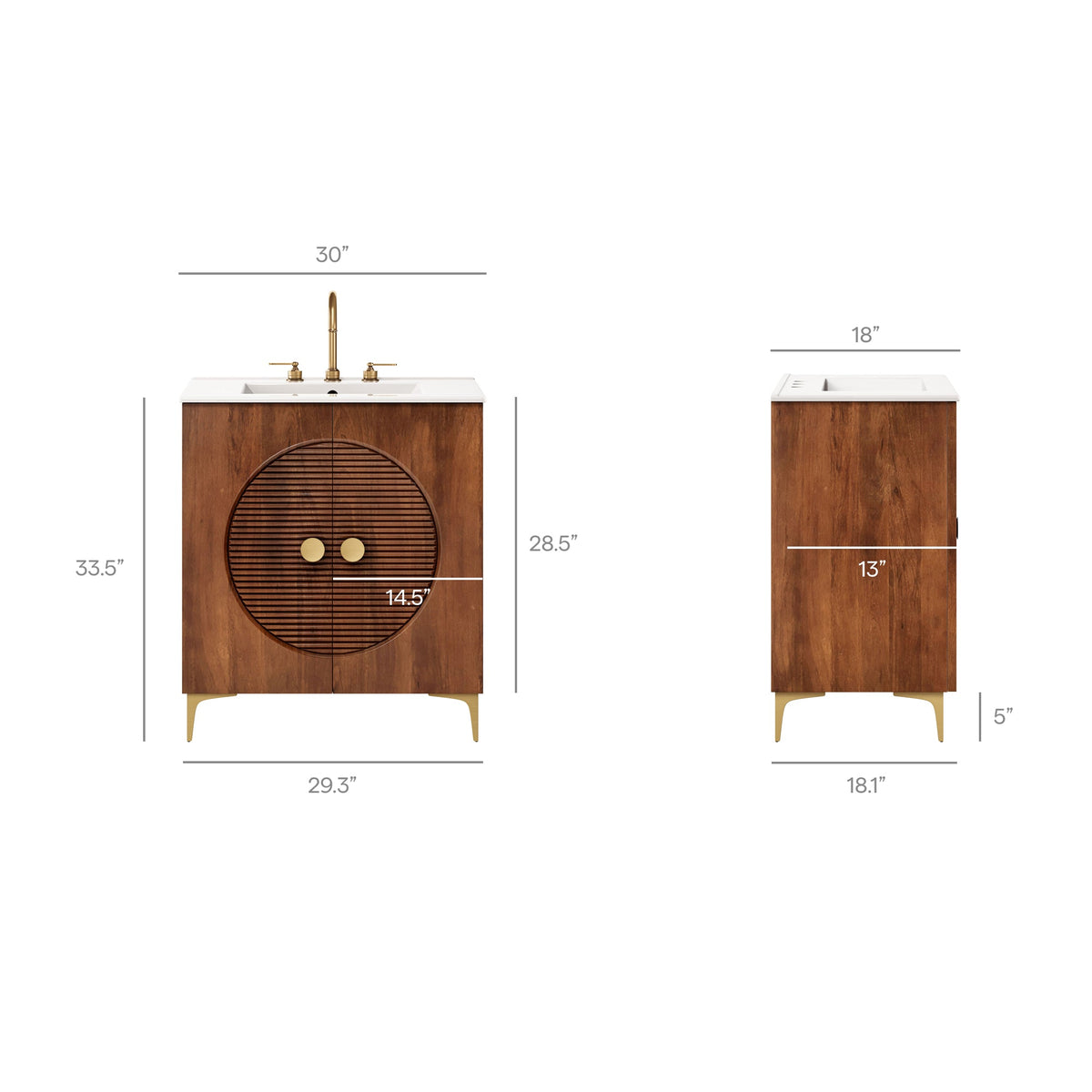 Vernon 30" Fluted Wood Vanity Cabinet With Sink - view 19