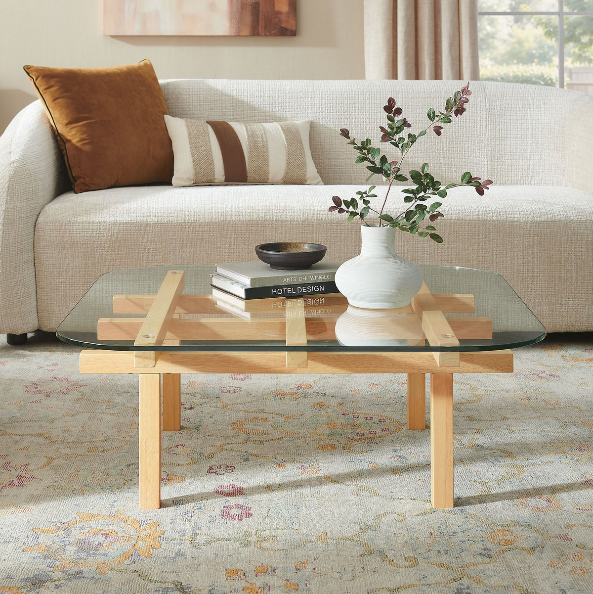Isby 35 Inch Tempered Glass Coffee Table