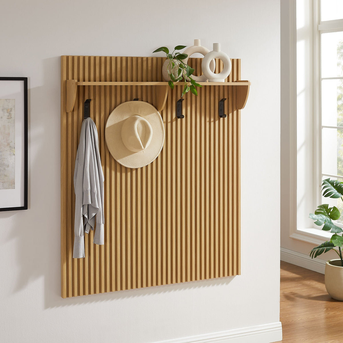 Render Fluted Coat Rack Panel With Shelf