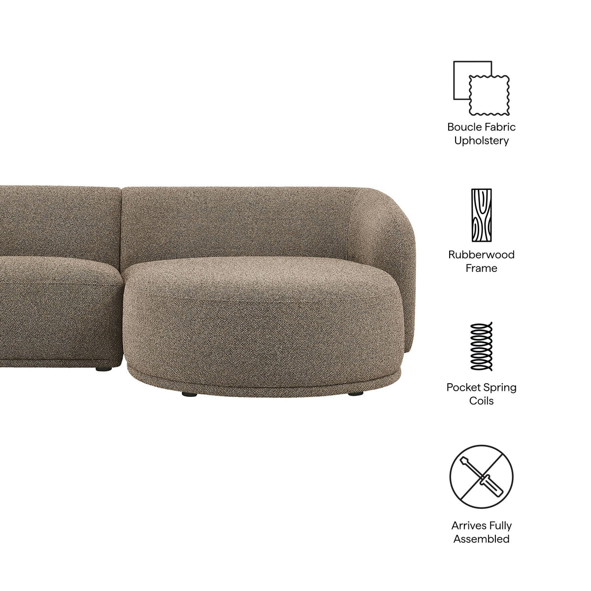 Monica 2 Piece Right Facing Boucle Fabric Modular Sofa with Chaise