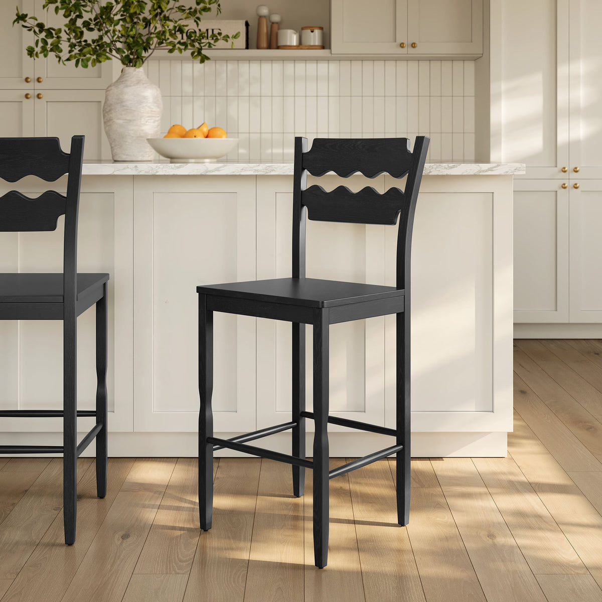 Jax Oak Wood Bar Stool With Wavy Razor Back