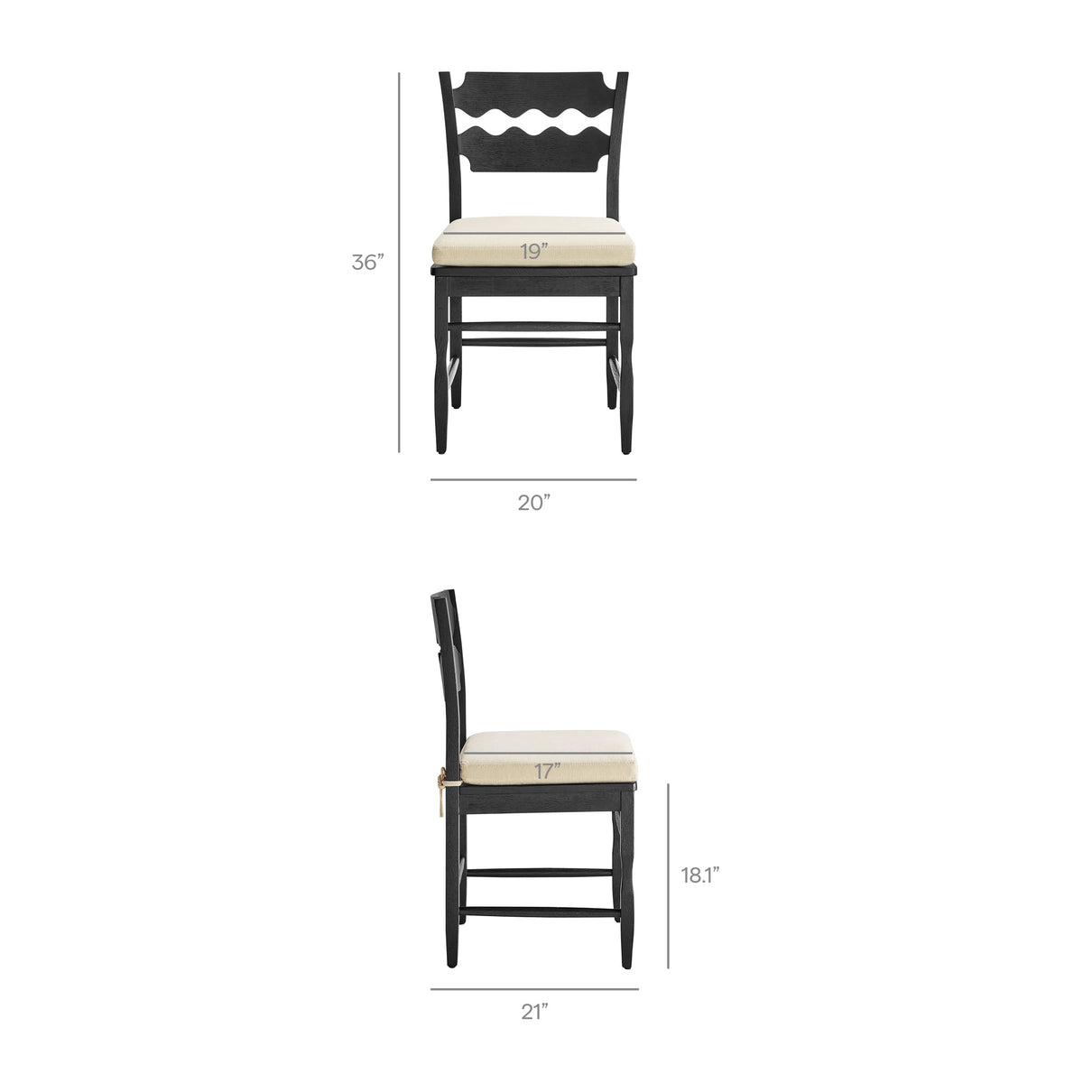 Jax Oak Wood Dining Chair With Wavy Razor Back and Cushion