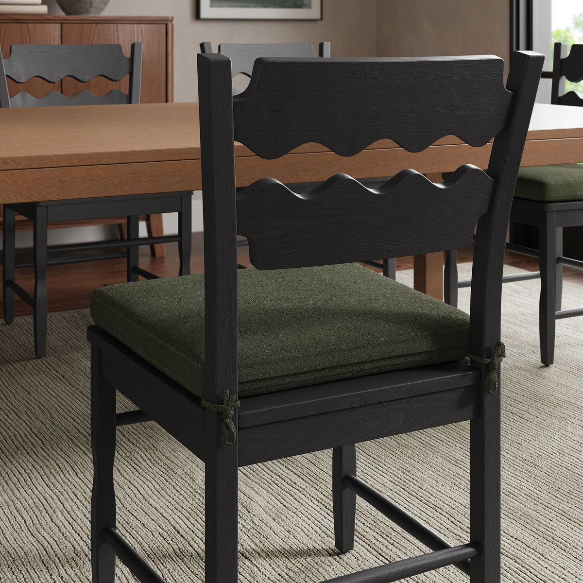 Jax Oak Wood Dining Chair With Wavy Razor Back and Cushion