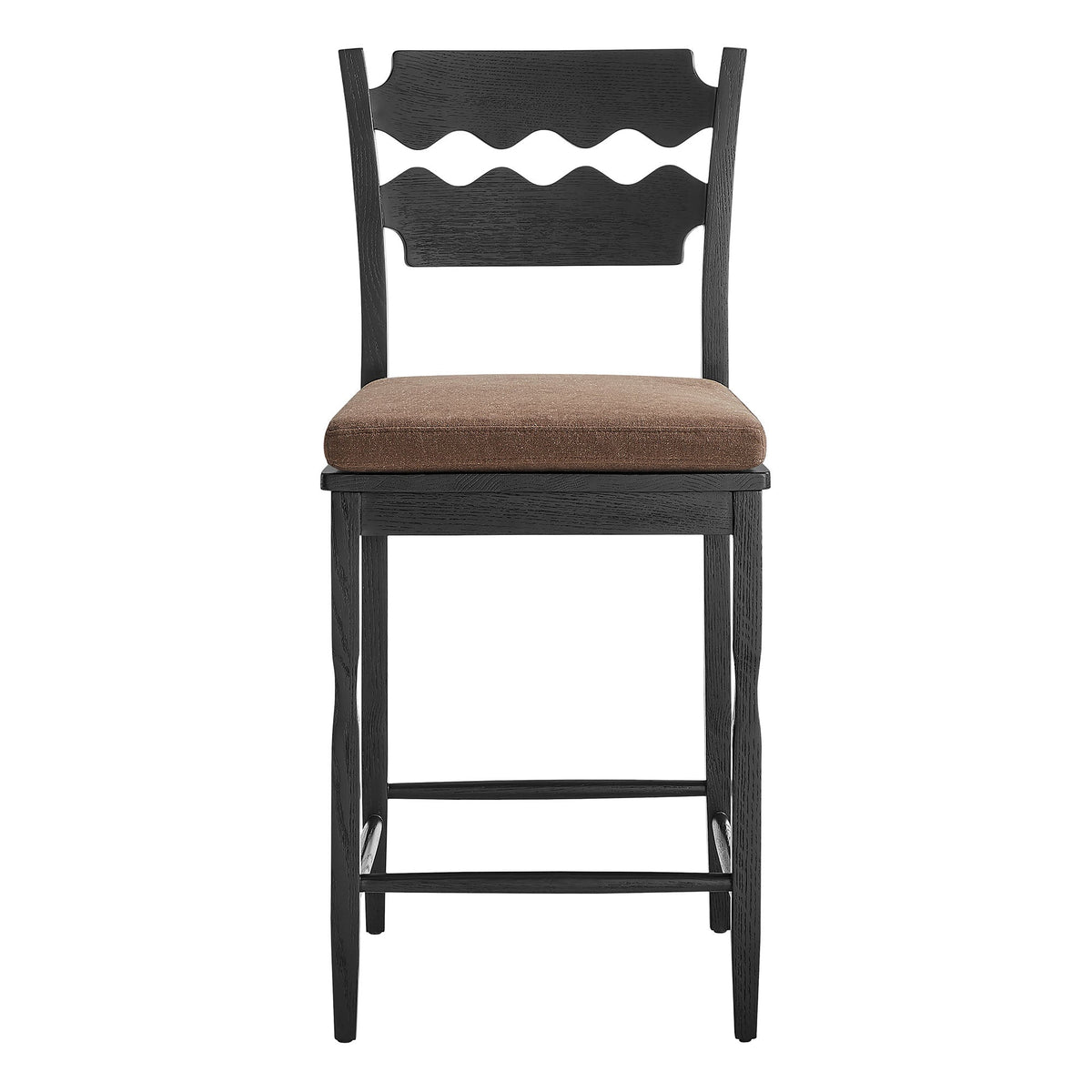 Jax Oak Wood Counter Stool With Wavy Razor Back and Cushion