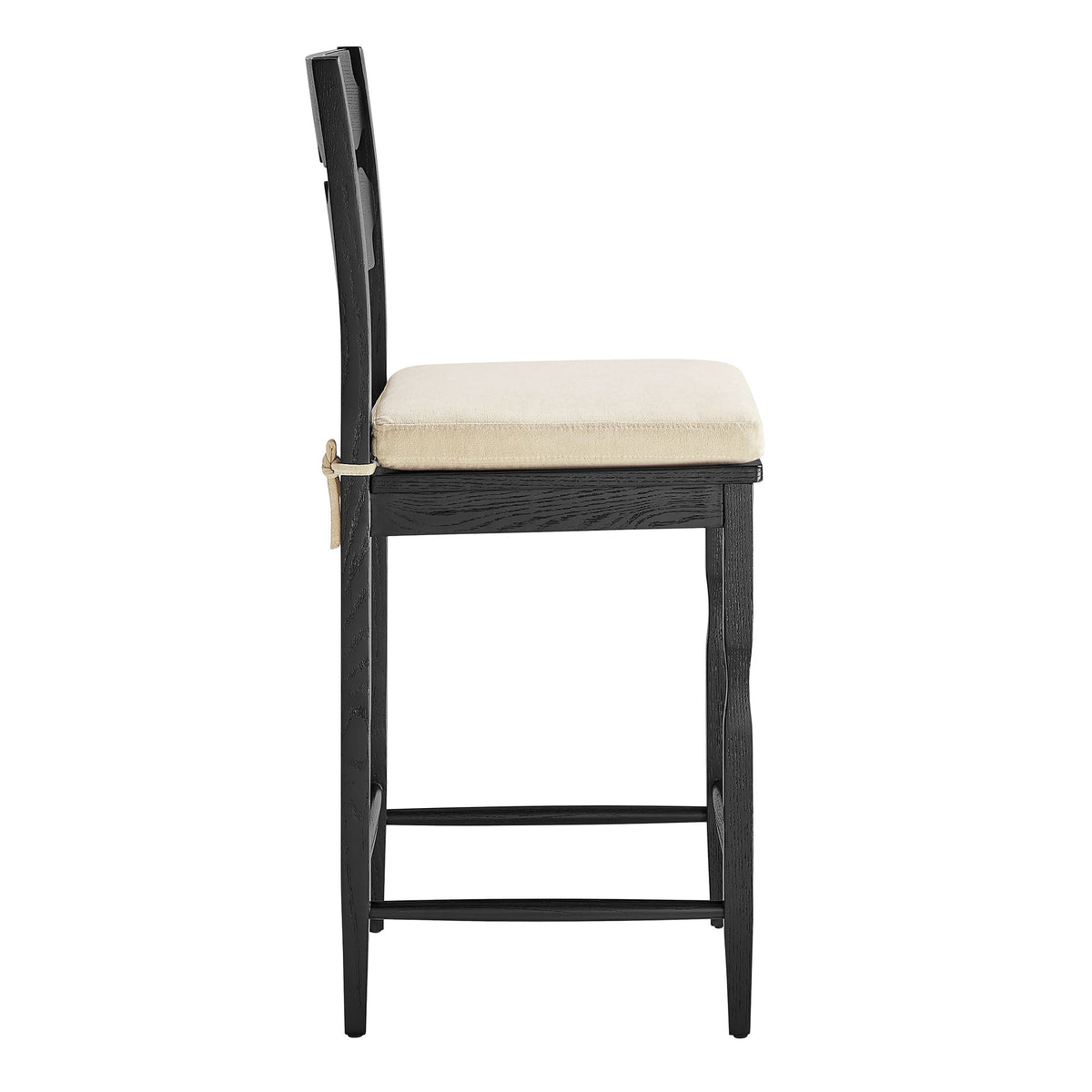 Jax Oak Wood Counter Stool With Wavy Razor Back and Cushion