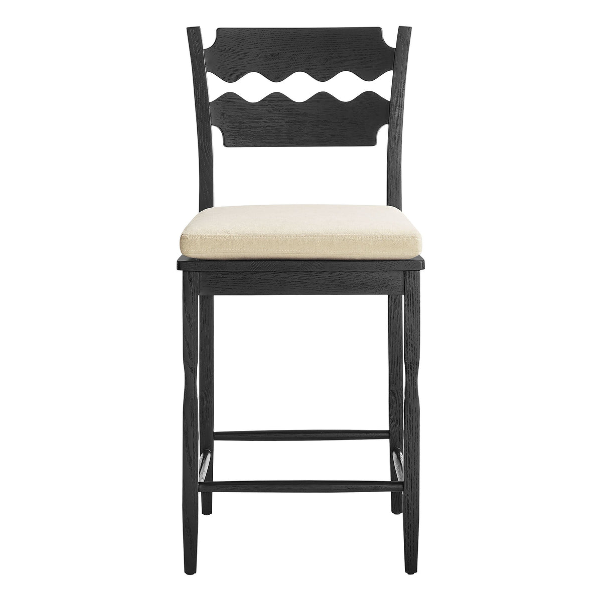 Jax Oak Wood Counter Stool With Wavy Razor Back and Cushion