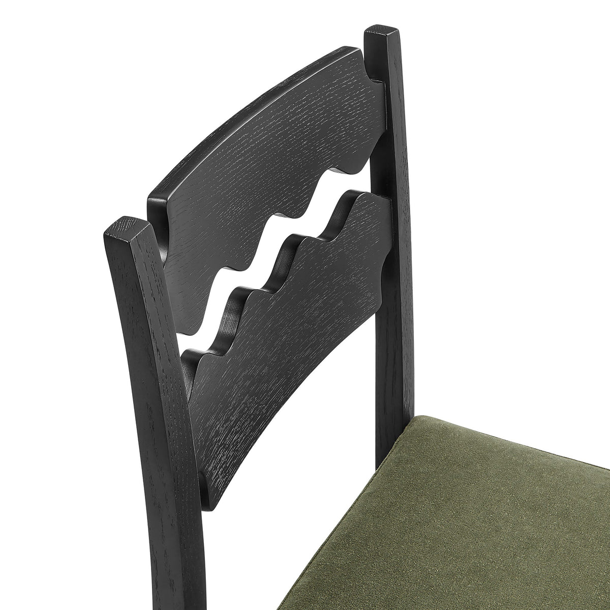Jax Oak Wood Counter Stool With Wavy Razor Back and Cushion