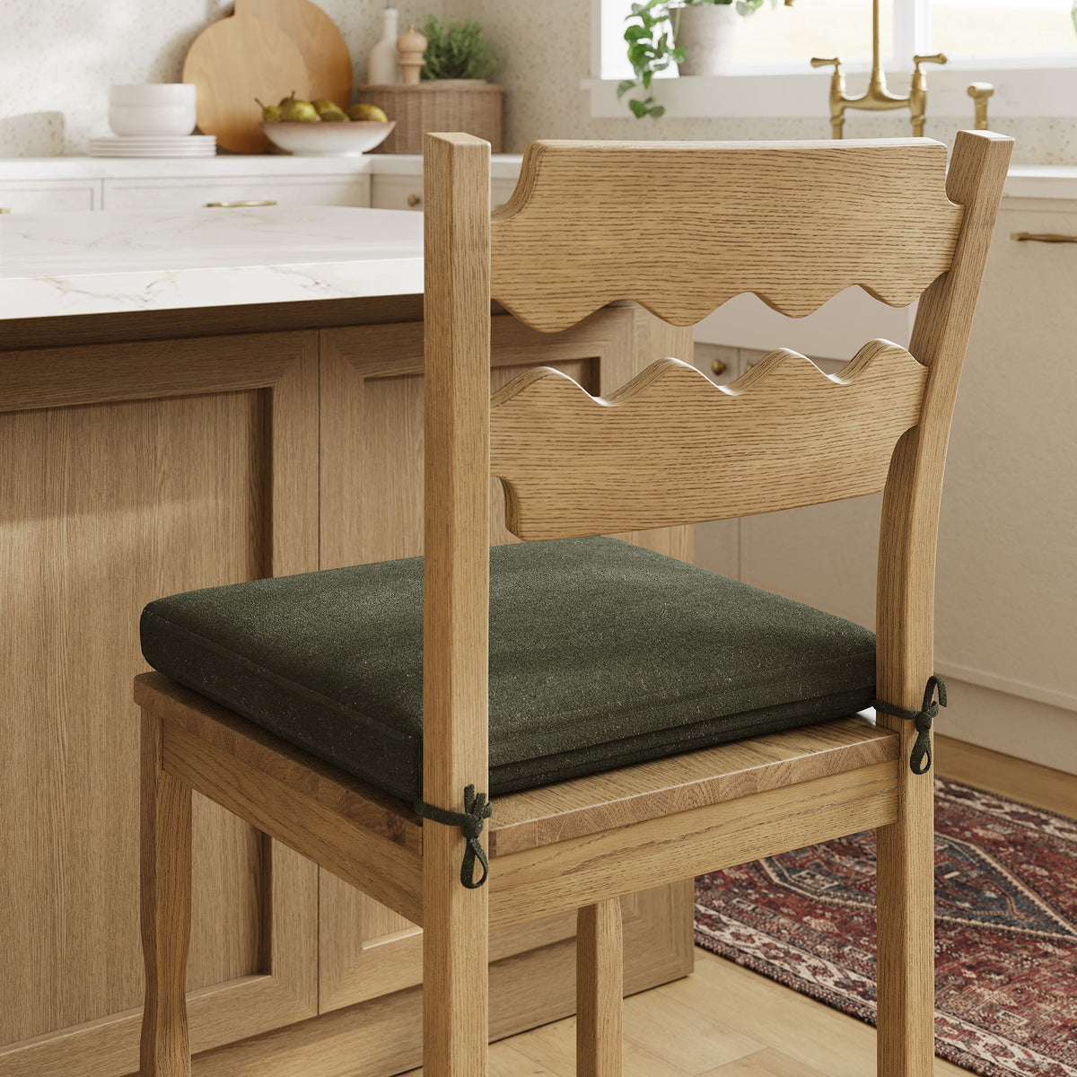 Jax Oak Wood Counter Stool With Wavy Razor Back and Cushion