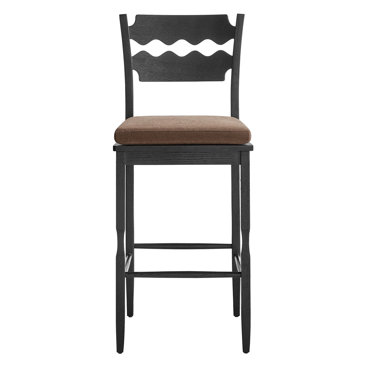 Jax Oak Wood Bar Stool With Wavy Razor Back and Cushion