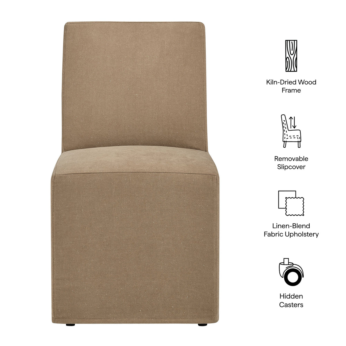 Tessera Upholstered Linen-Blend Slipcovered Dining Chair, Almond - detail view
