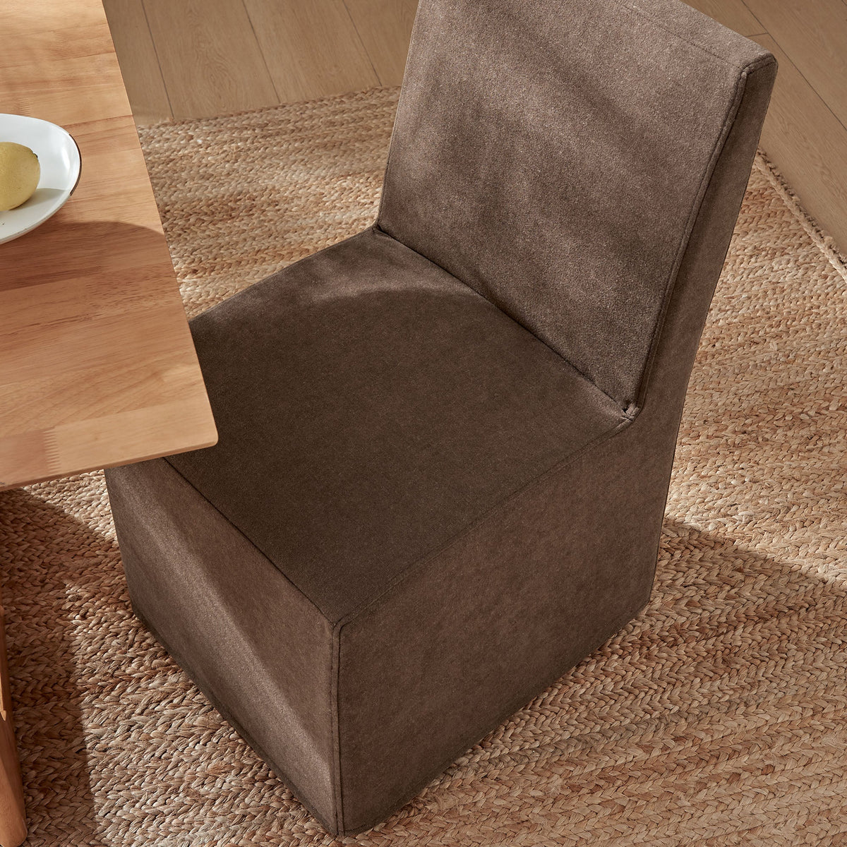 Tessera Upholstered Linen-Blend Slipcovered Dining Chair, Cocoa - view 6