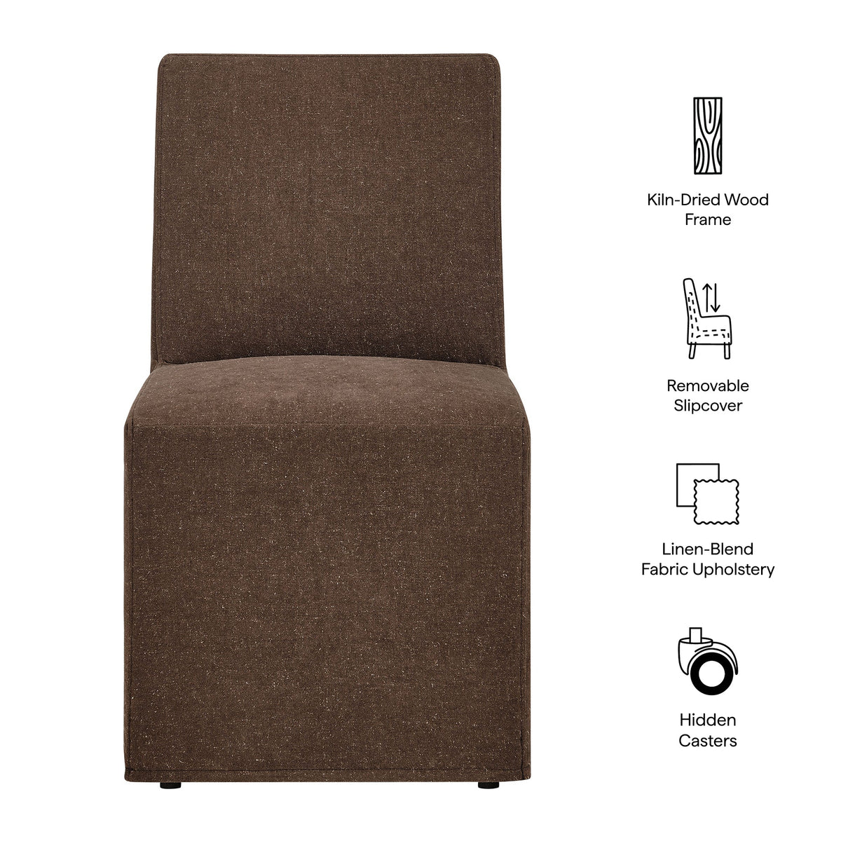 Tessera Upholstered Linen-Blend Slipcovered Dining Chair, Cocoa - detail view