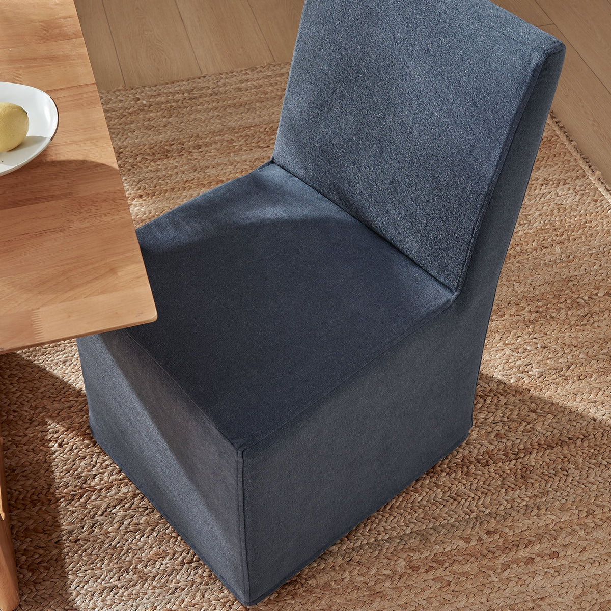 Tessera Upholstered Linen-Blend Slipcovered Dining Chair, Denim - view 6
