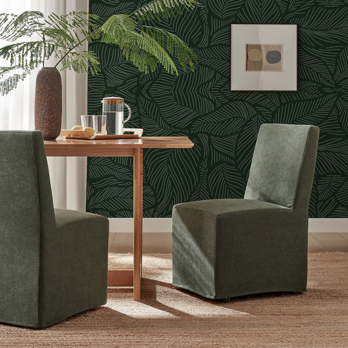 Tessera Upholstered Linen-Blend Slipcovered Dining Chair, Sage - view 7