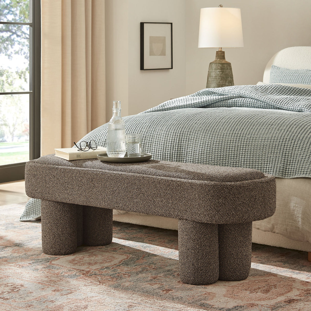 Mossi 52-Inch Oval Boucle Fabric Bench